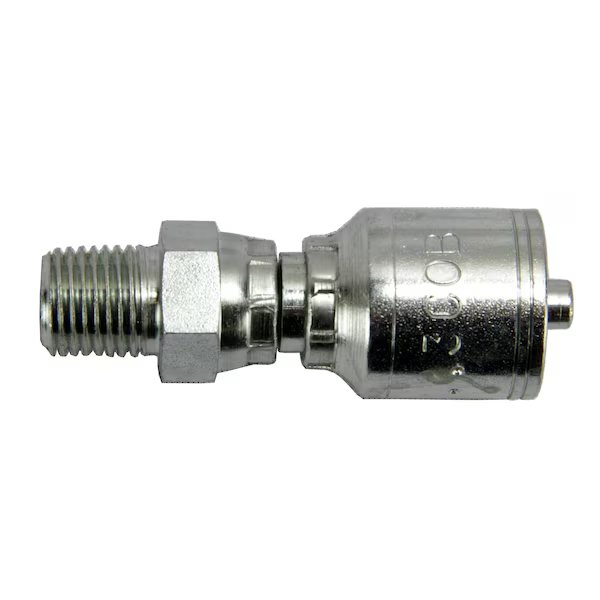 Hydraulic Crimp Hose Fitting - M Pipe - Swivel 3/8 ID, 1/2-14 Thread, Intertraco, Mfr#: 472514
